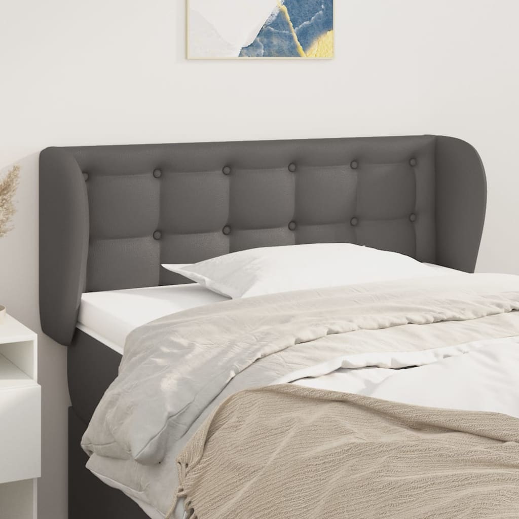 Kopfteil mit Ohren Grau 93x23x78/88 cm Kunstleder