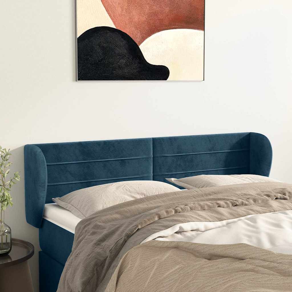Kopfteil mit Ohren Dunkelblau 147x23x78/88 cm Samt