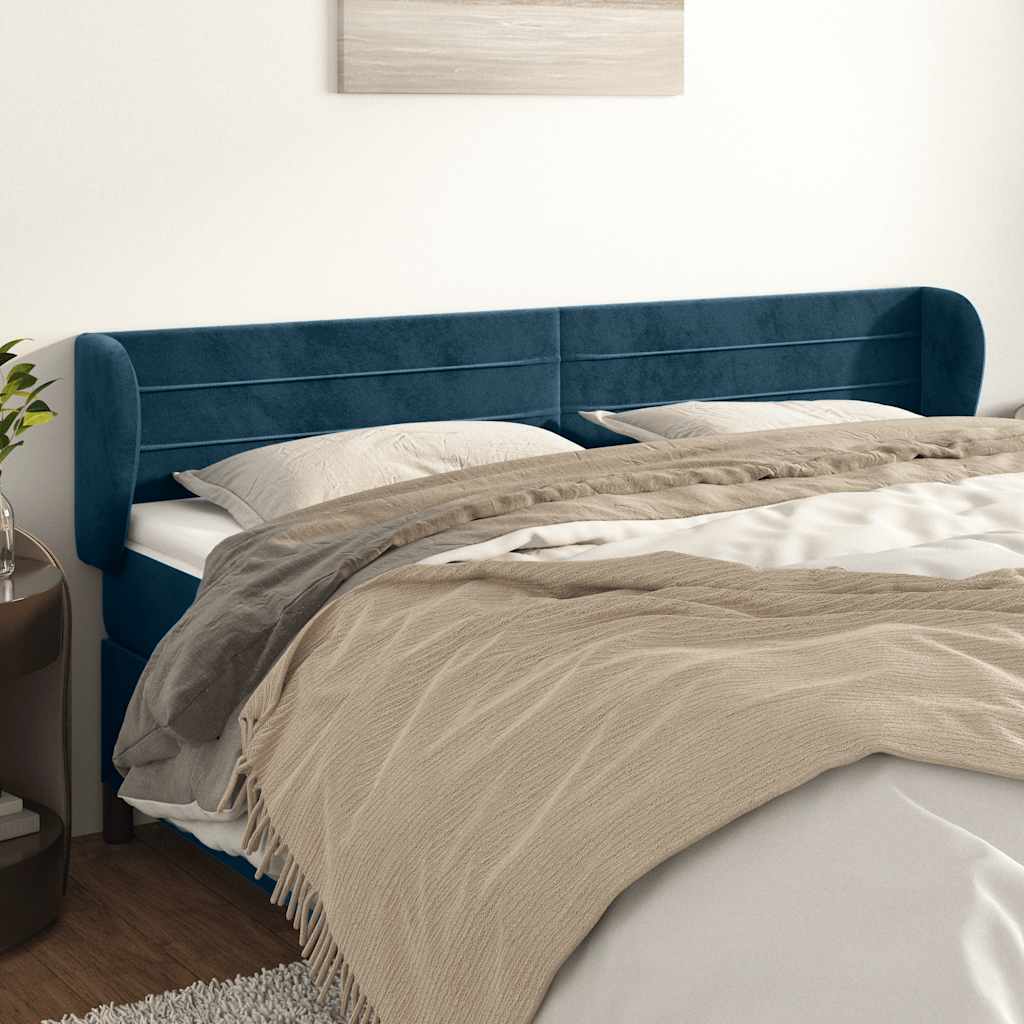 Kopfteil mit Ohren Dunkelblau 203x23x78/88 cm Samt