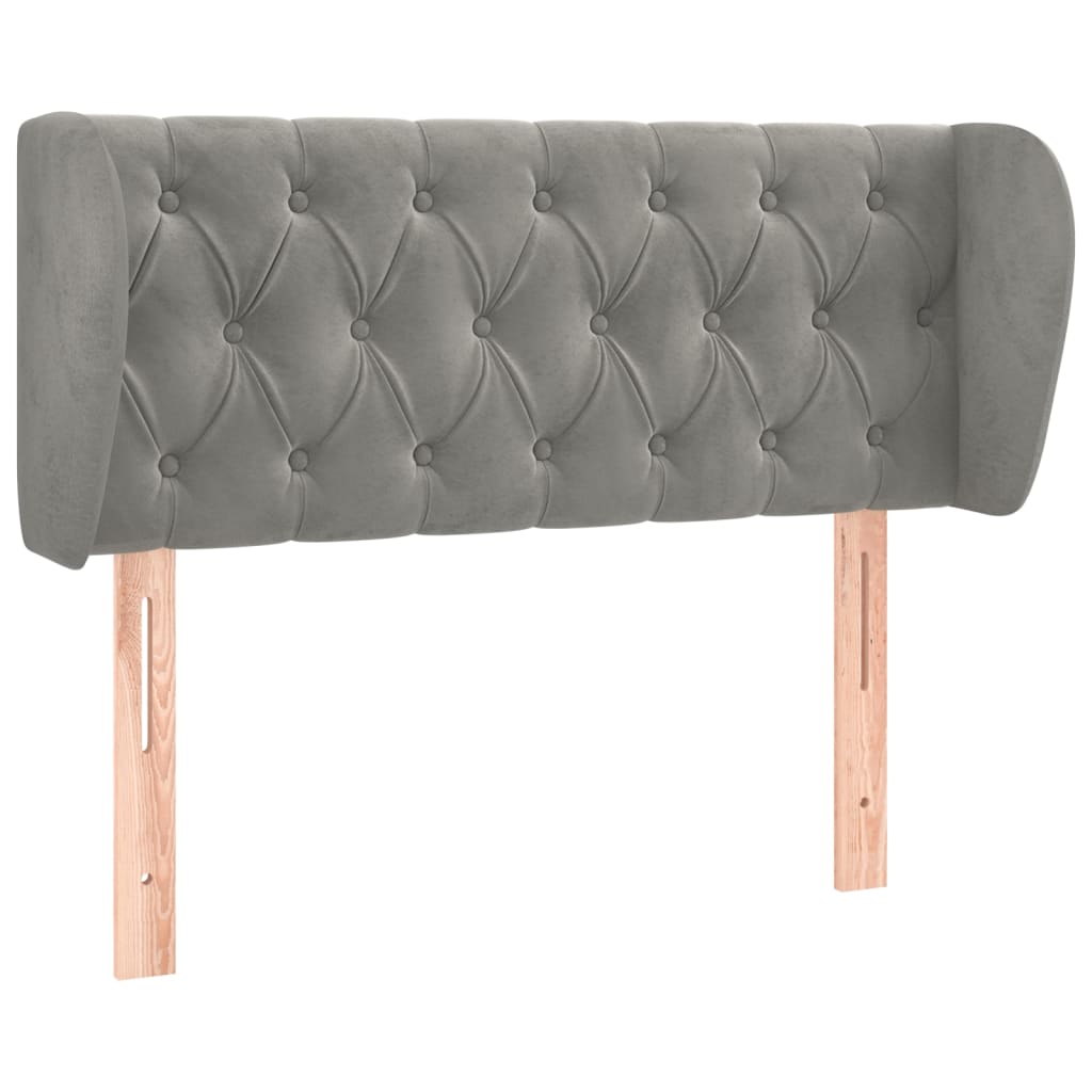 Kopfteil mit Ohren Hellgrau 93x23x78/88 cm Samt