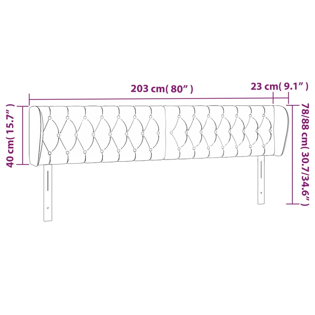Kopfteil mit Ohren Dunkelgrau 203x23x78/88 cm Samt