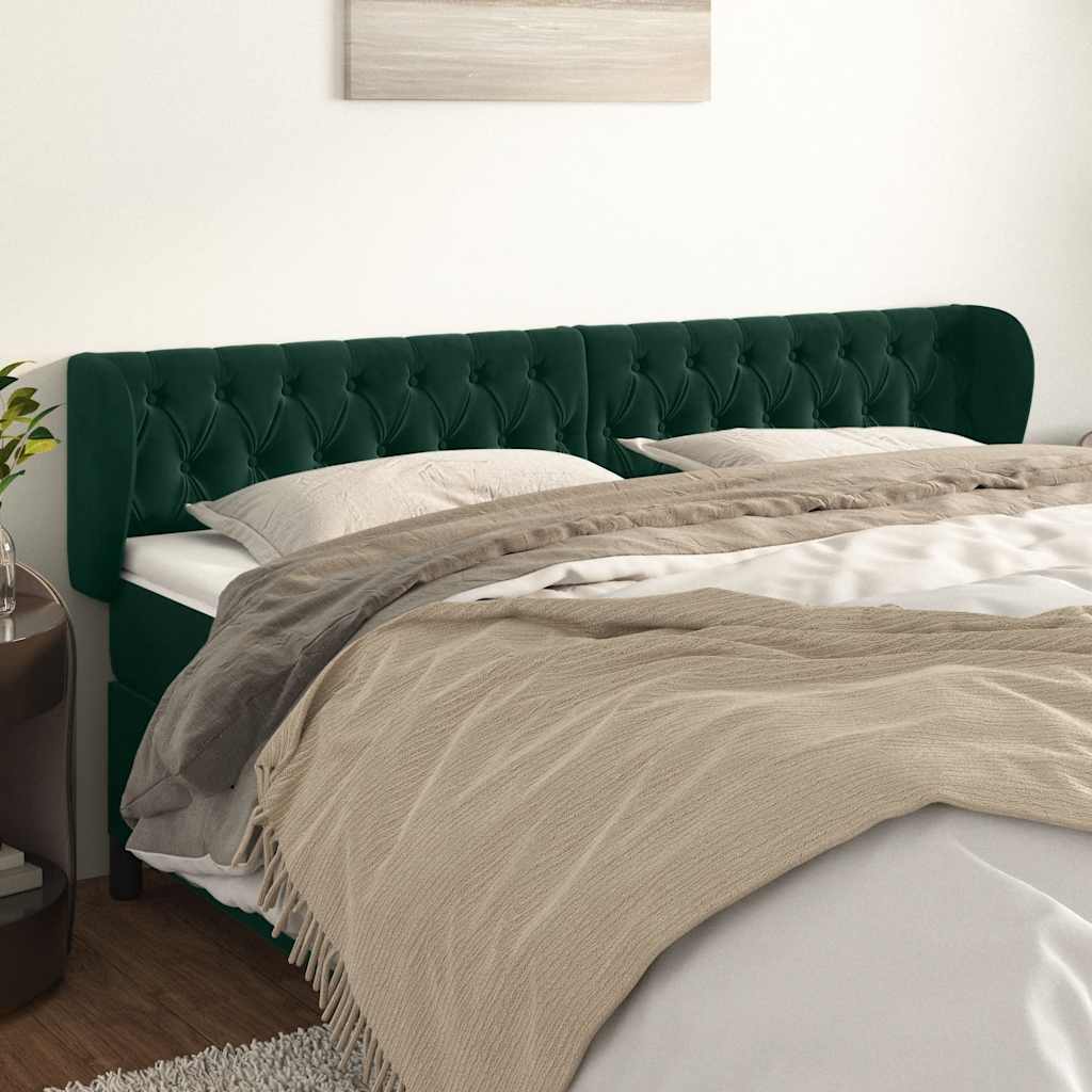 Kopfteil mit Ohren Dunkelgrün 203x23x78/88 cm Samt