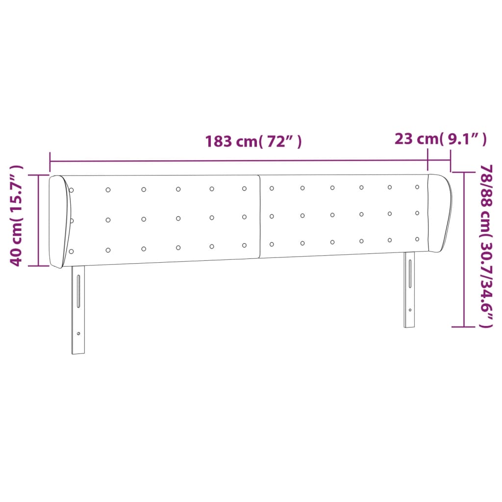 Kopfteil mit Ohren Hellgrau 183x23x78/88 cm Samt