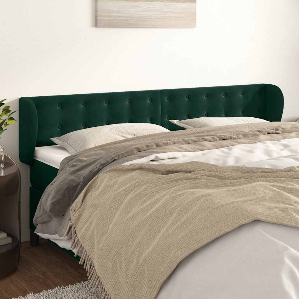 Kopfteil mit Ohren Dunkelgrün 203x23x78/88 cm Samt
