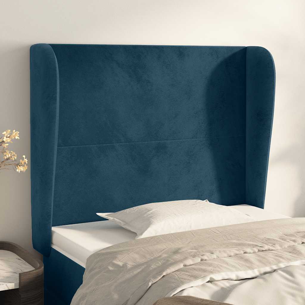 Kopfteil mit Ohren Dunkelblau 93x23x118/128 cm Samt