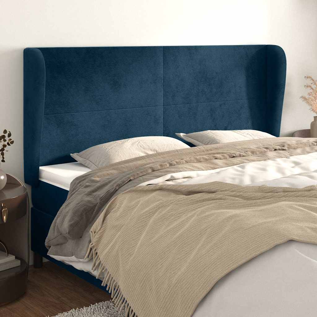 Kopfteil mit Ohren Dunkelblau 163x23x118/128 cm Samt