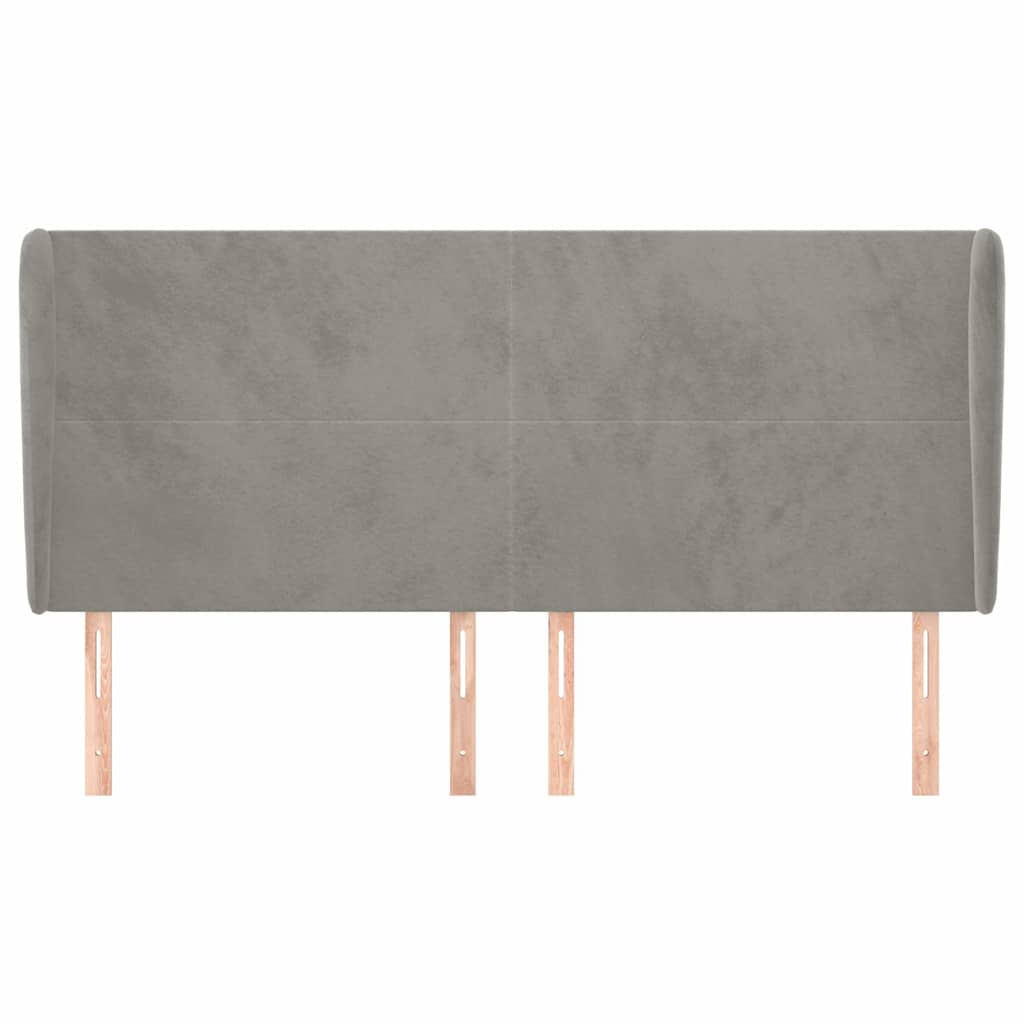 Kopfteil mit Ohren Hellgrau 183x23x118/128 cm Samt