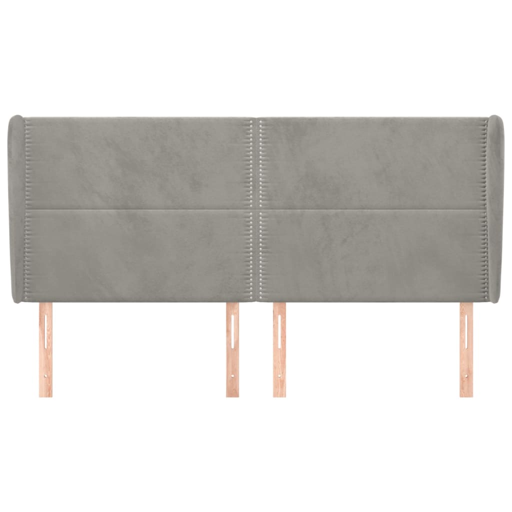 Kopfteil mit Ohren Hellgrau 203x23x118/128 cm Samt