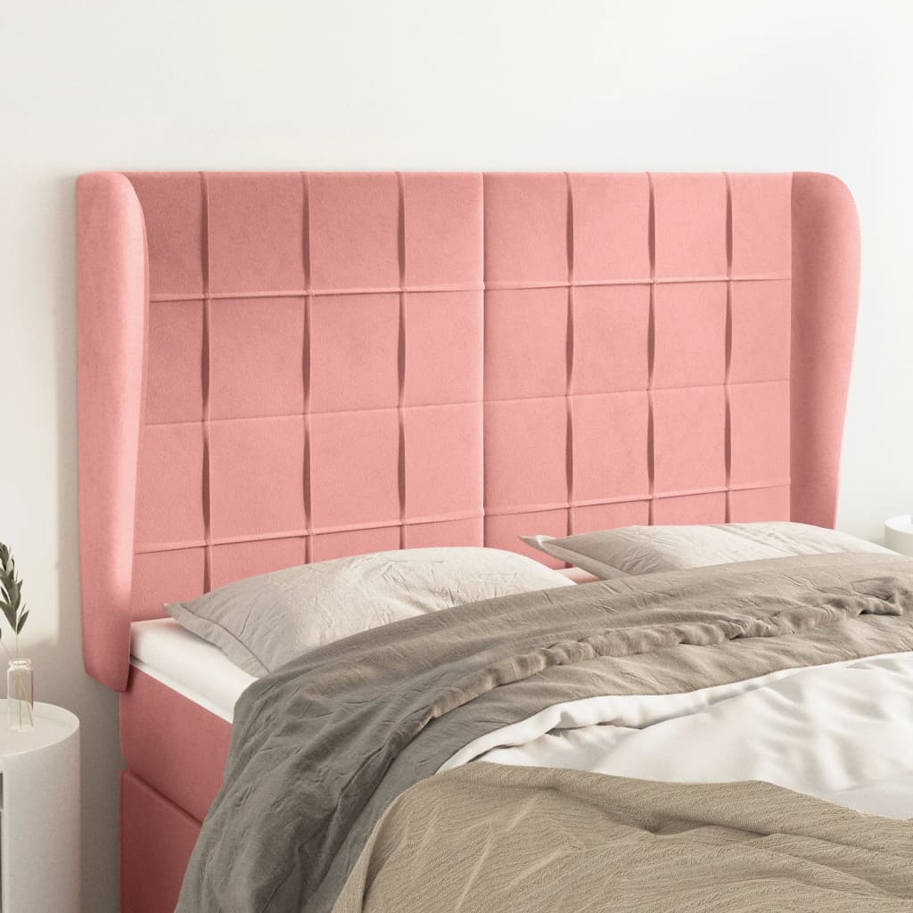 Kopfteil mit Ohren Rosa 147x23x118/128 cm Samt