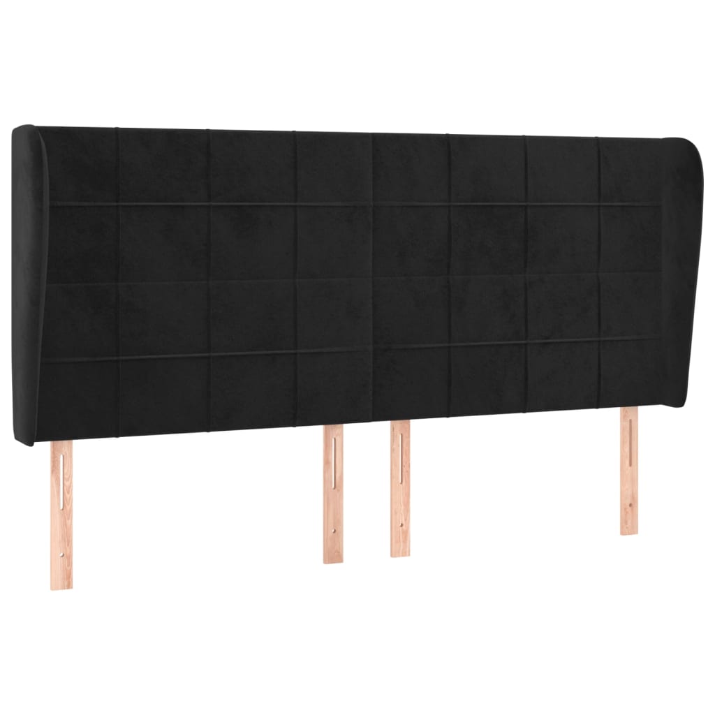 Kopfteil mit Ohren Schwarz 183x23x118/128 cm Samt