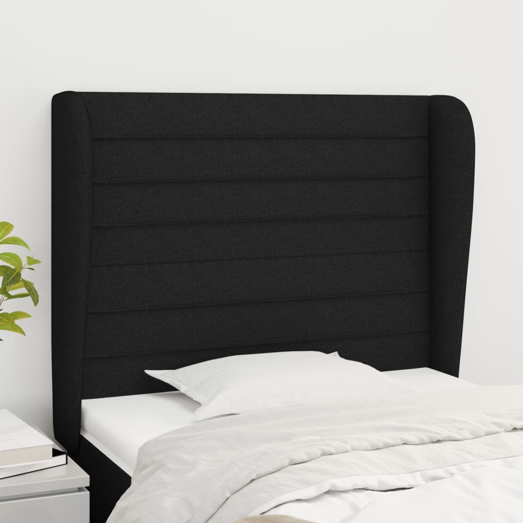 Kopfteil mit Ohren Schwarz 93x23x118/128 cm Stoff