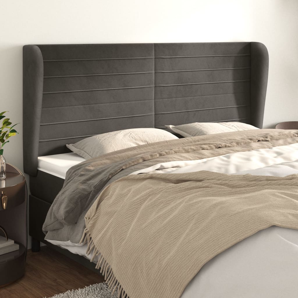 Kopfteil mit Ohren Dunkelgrau 163x23x118/128 cm Samt