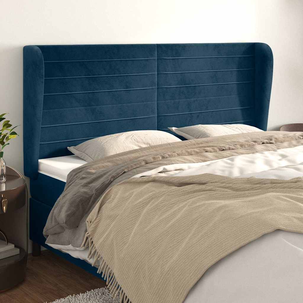 Kopfteil mit Ohren Dunkelblau 163x23x118/128 cm Samt