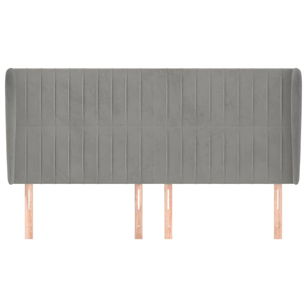Kopfteil mit Ohren Hellgrau 163x23x118/128 cm Samt