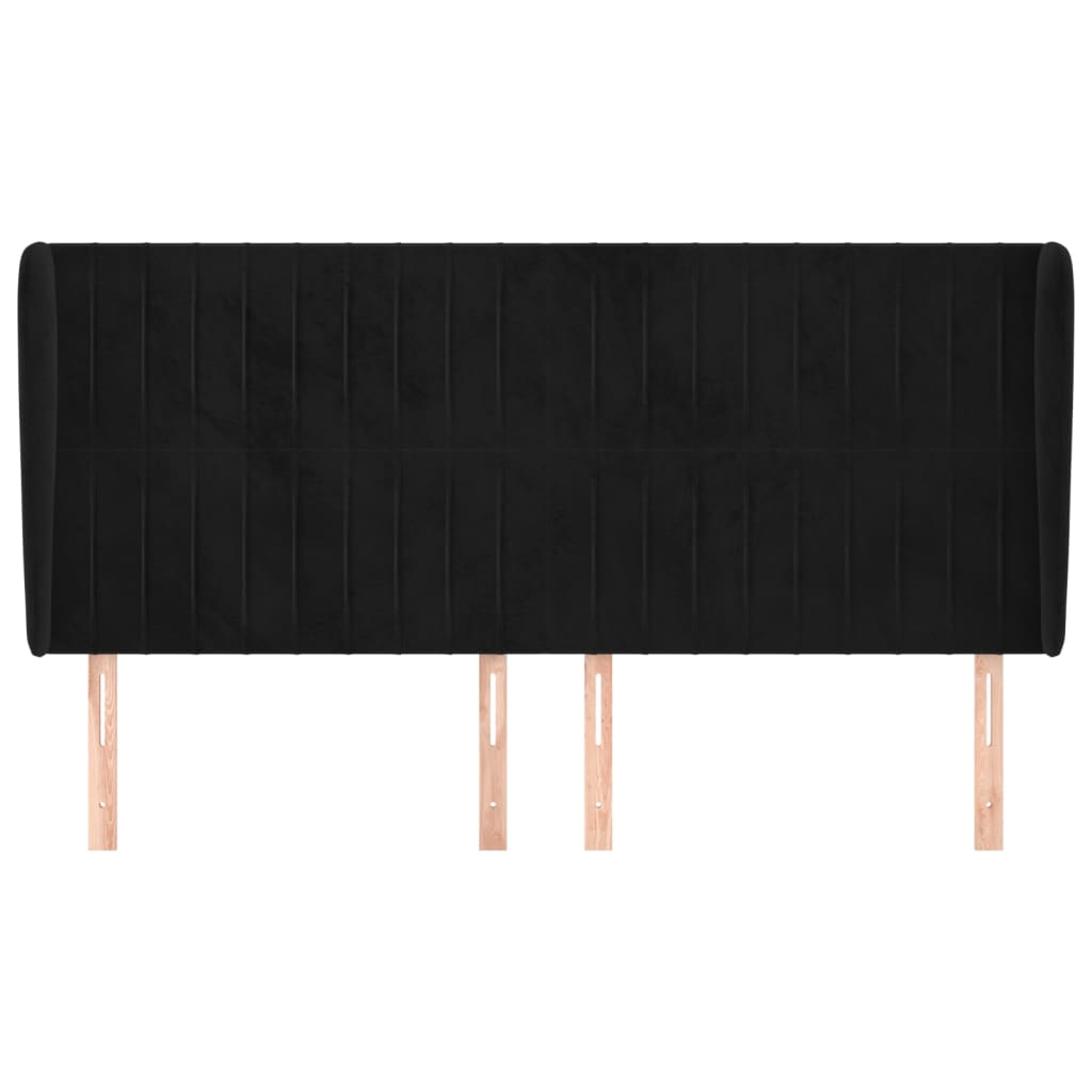 Kopfteil mit Ohren Schwarz 203x23x118/128 cm Samt