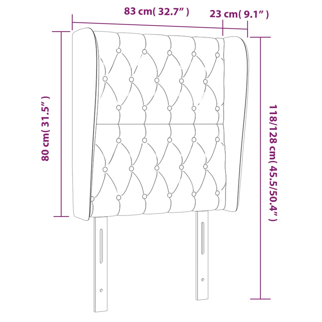Kopfteil mit Ohren Schwarz 83x23x118/128 cm Samt