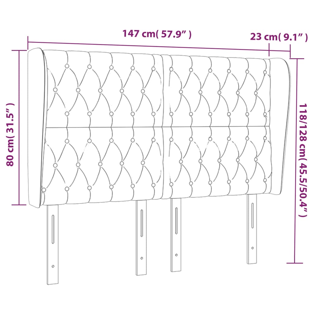 Kopfteil mit Ohren Dunkelgrau 147x23x118/128 cm Samt