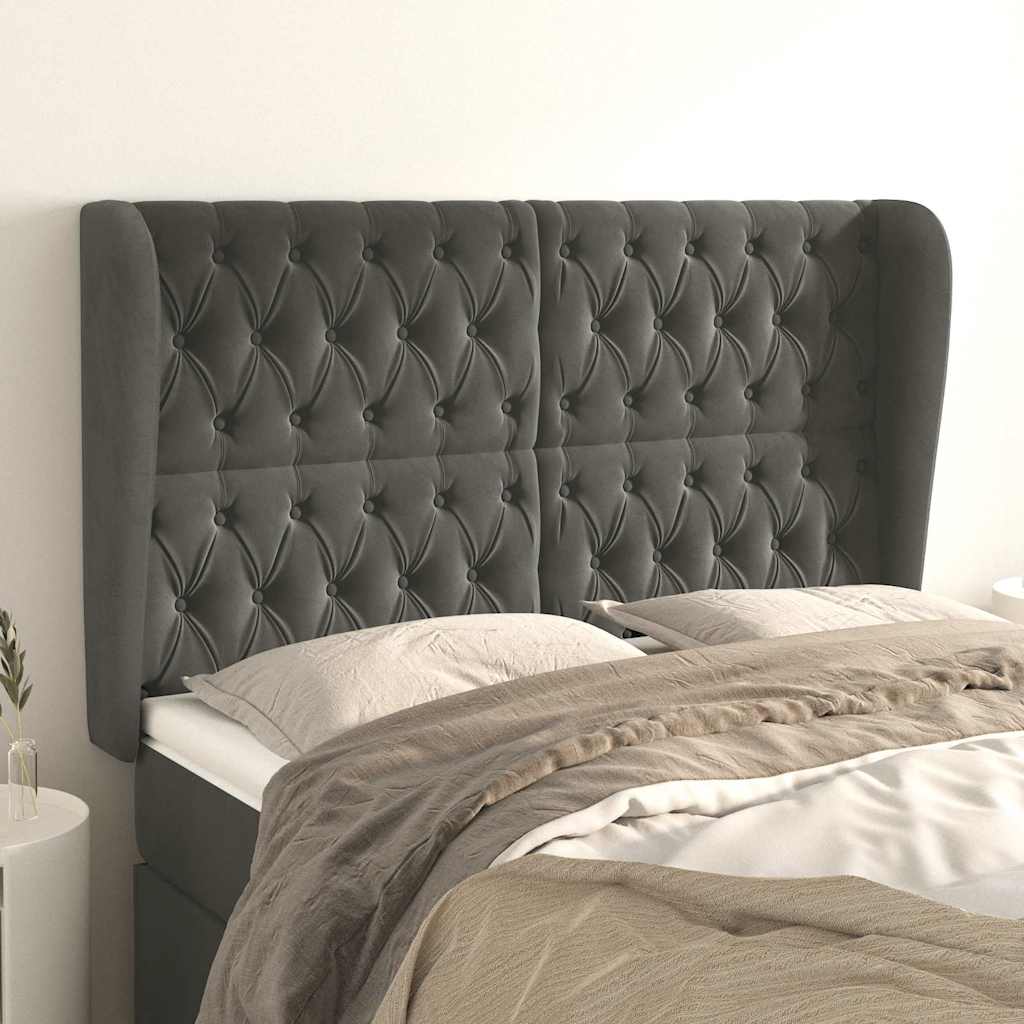 Kopfteil mit Ohren Dunkelgrau 147x23x118/128 cm Samt