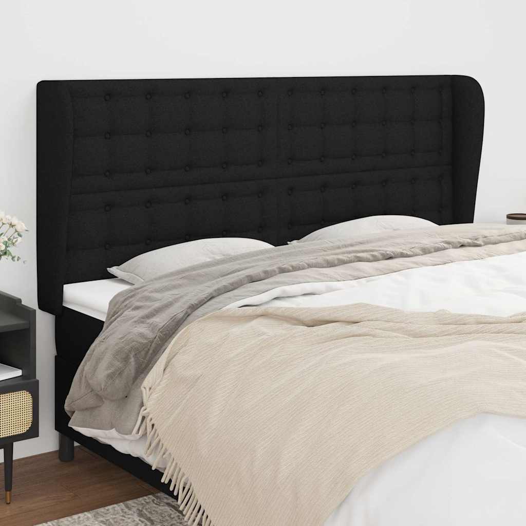 Kopfteil mit Ohren Schwarz 163x23x118/128 cm Stoff