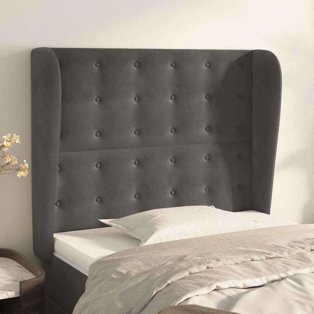 Kopfteil mit Ohren Dunkelgrau 93x23x118/128 cm Samt