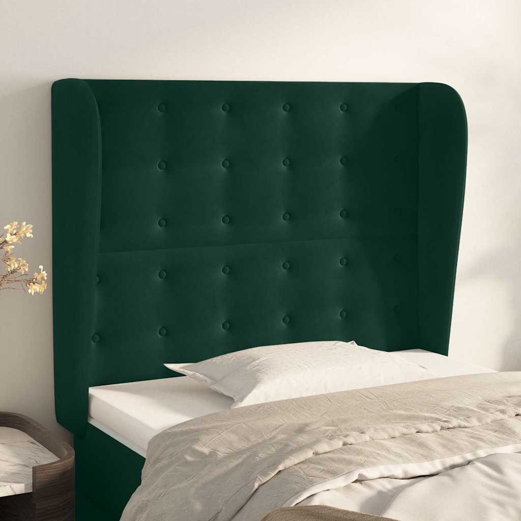 Kopfteil mit Ohren Dunkelgrün 93x23x118/128 cm Samt