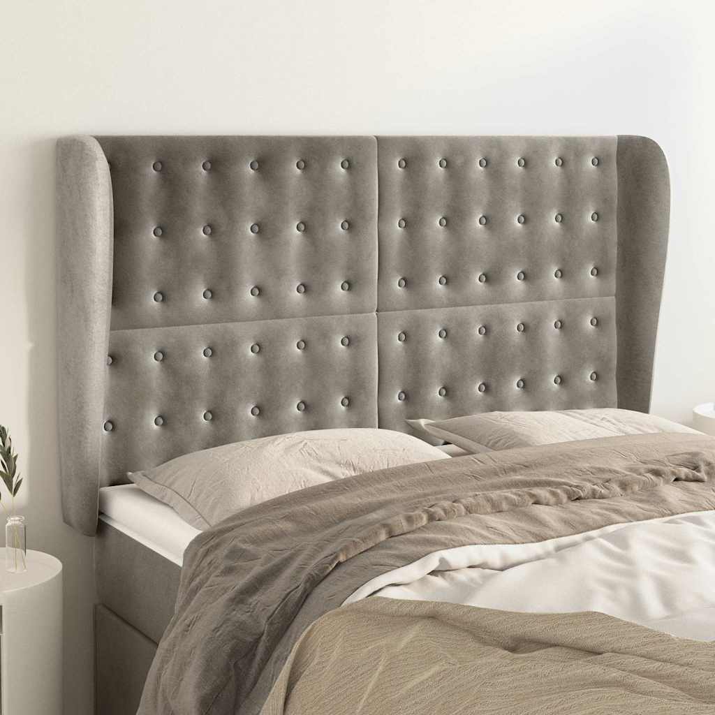 Kopfteil mit Ohren Hellgrau 147x23x118/128 cm Samt