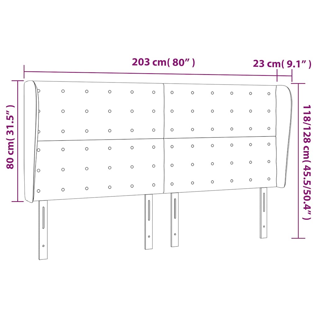 Kopfteil mit Ohren Schwarz 203x23x118/128 cm Samt