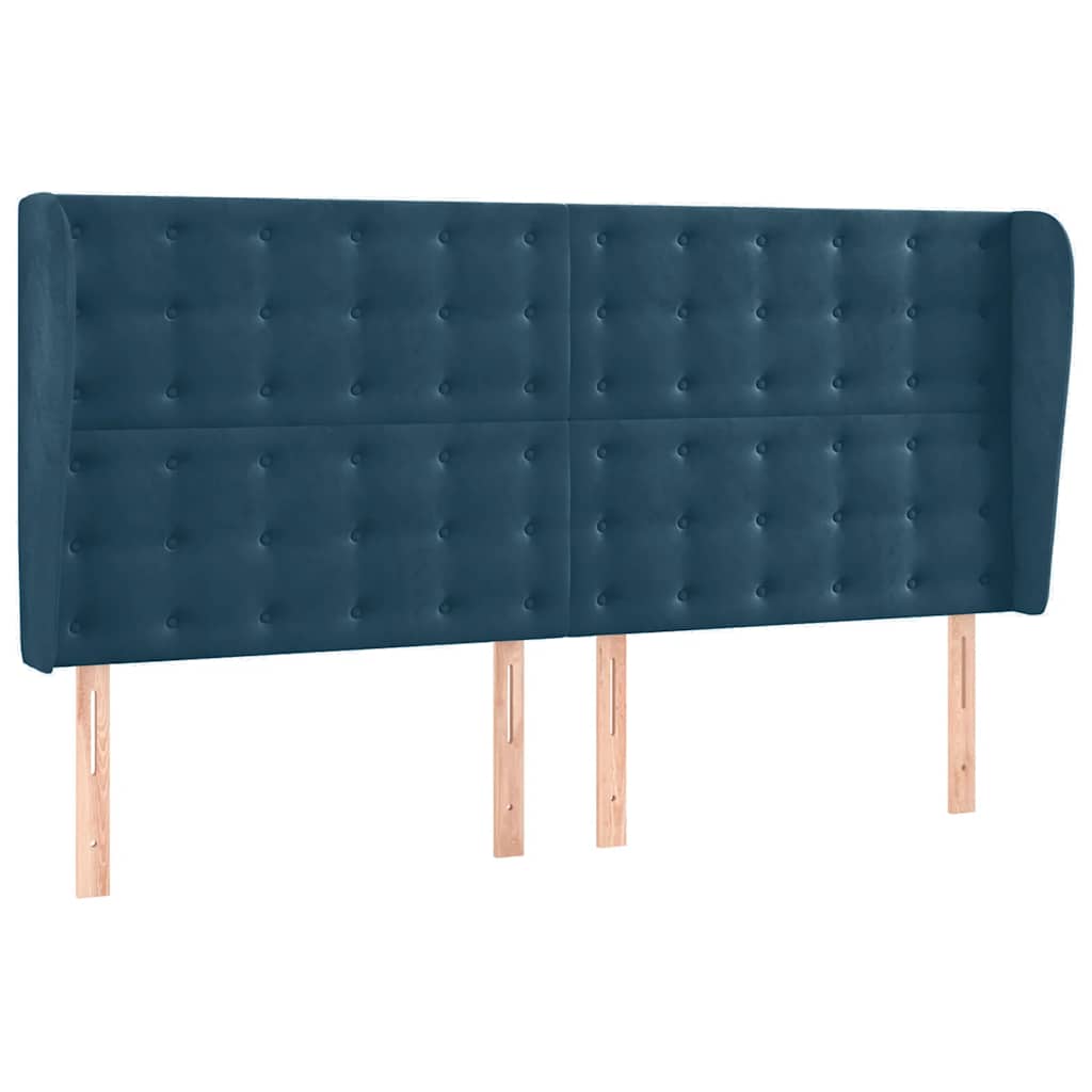 Kopfteil mit Ohren Dunkelblau 203x23x118/128 cm Samt