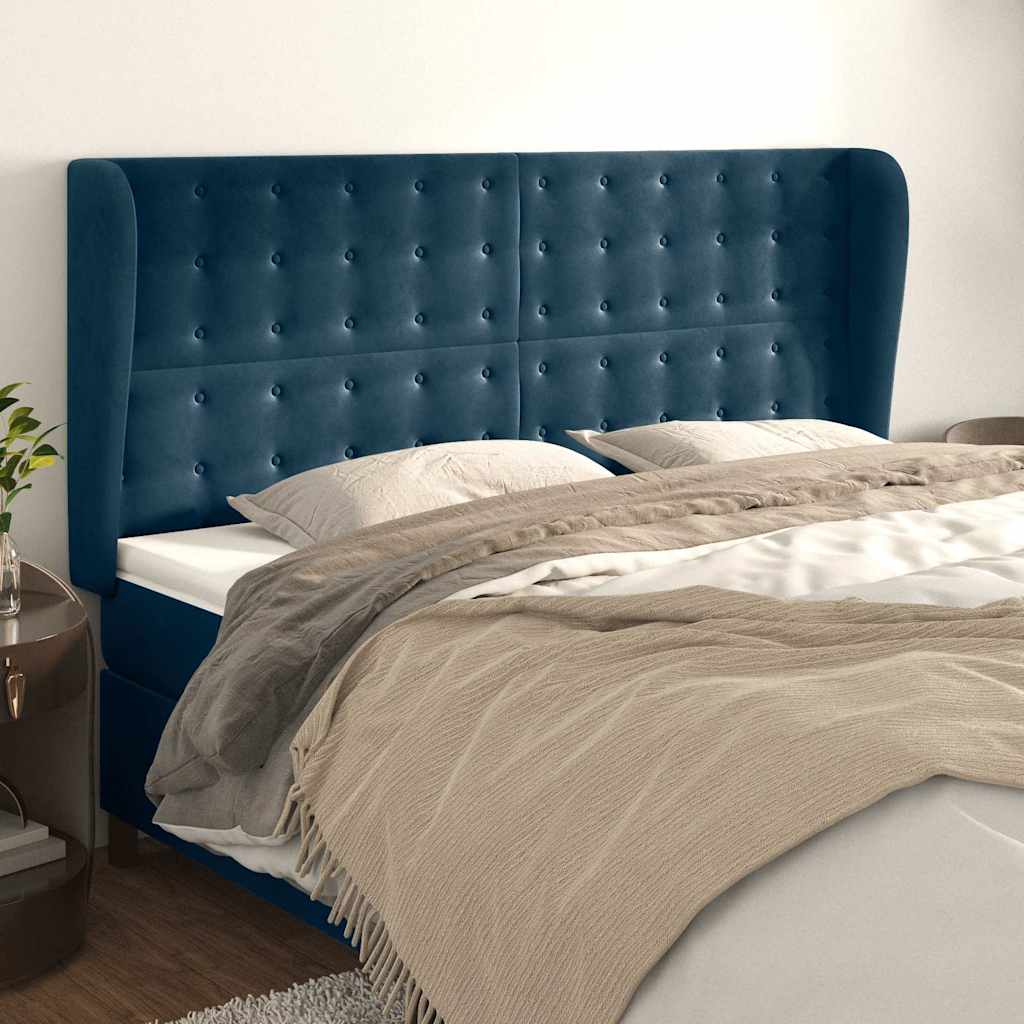 Kopfteil mit Ohren Dunkelblau 203x23x118/128 cm Samt