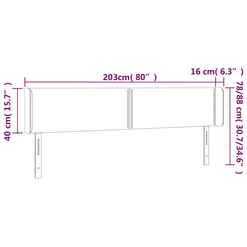 Kopfteil mit Ohren Schwarz 203x16x78/88 cm Samt