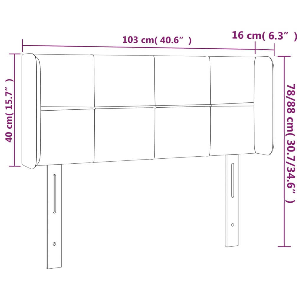 Kopfteil mit Ohren Schwarz 103x16x78/88 cm Samt