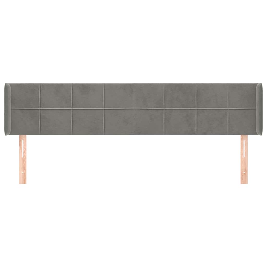 Kopfteil mit Ohren Hellgrau 183x16x78/88 cm Samt