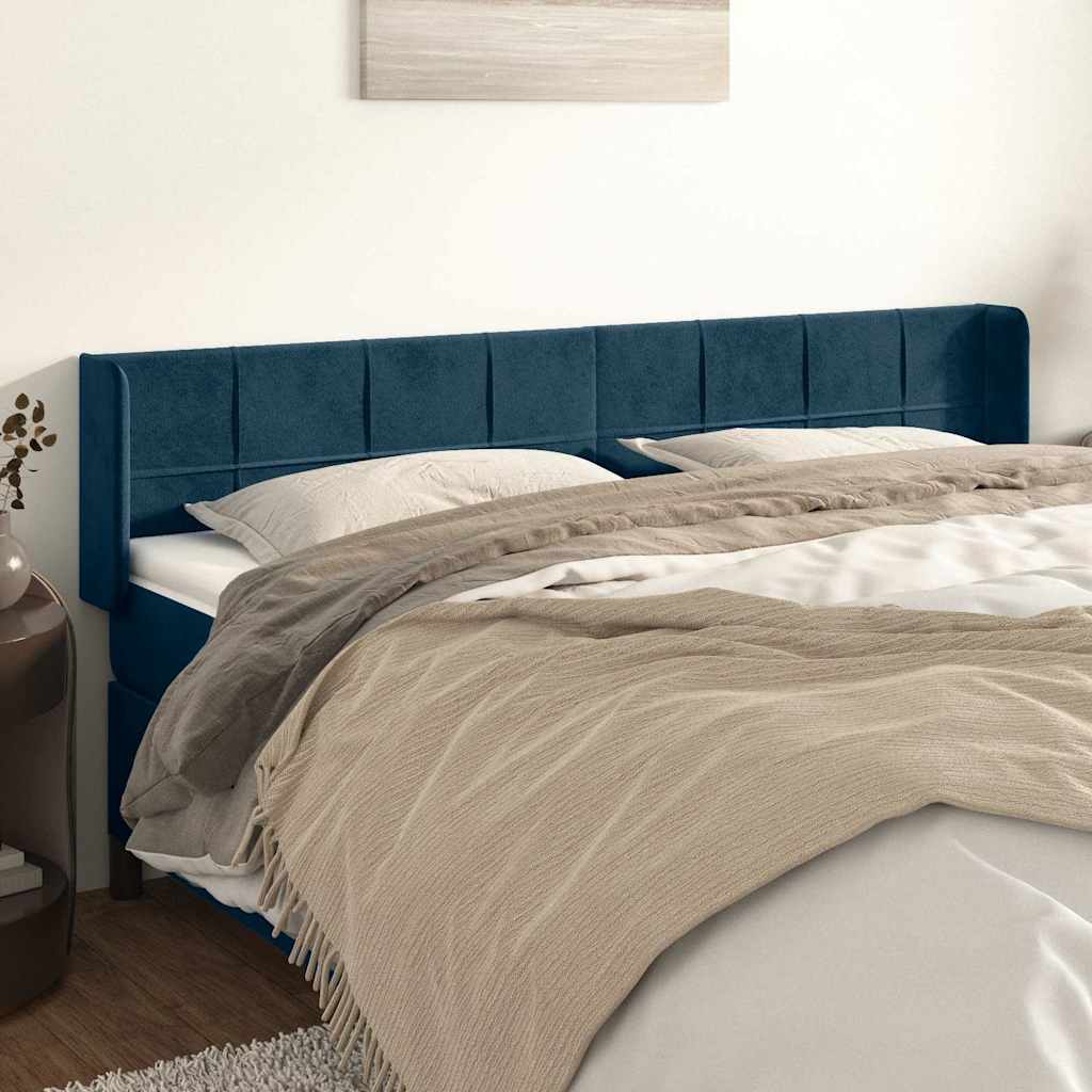 Kopfteil mit Ohren Dunkelblau 203x16x78/88 cm Samt