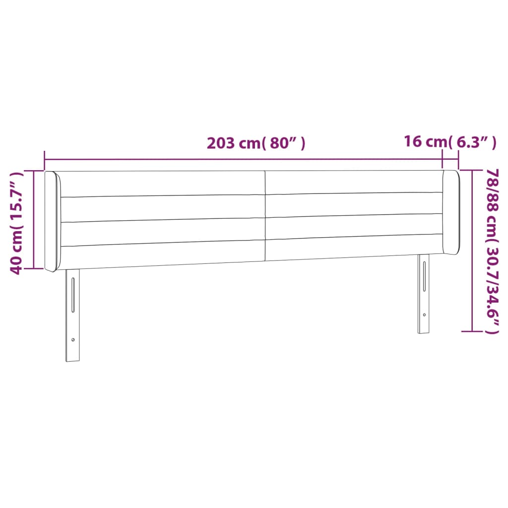 Kopfteil mit Ohren Schwarz 203x16x78/88 cm Stoff