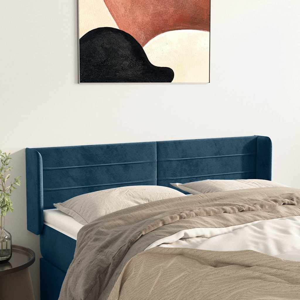 Kopfteil mit Ohren Dunkelblau 147x16x78/88 cm Samt