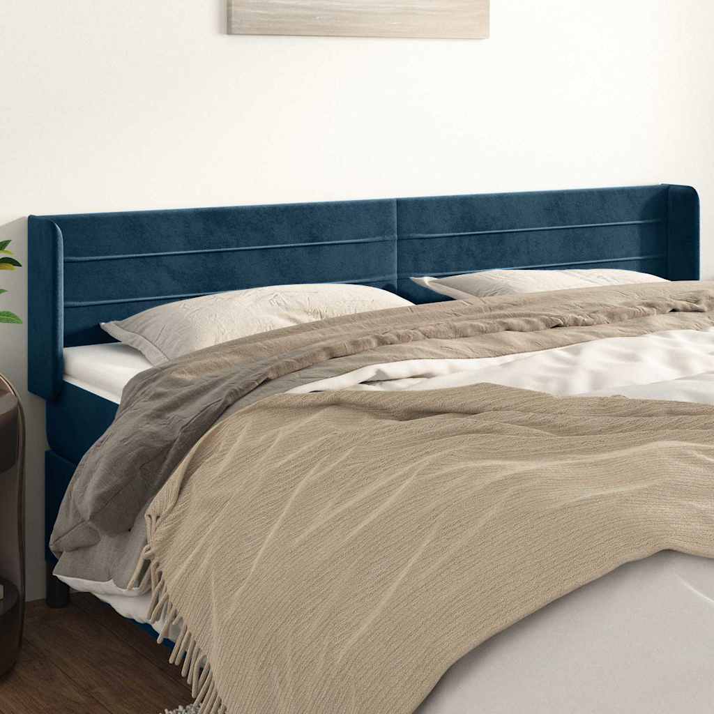 Kopfteil mit Ohren Dunkelblau 163x16x78/88 cm Samt