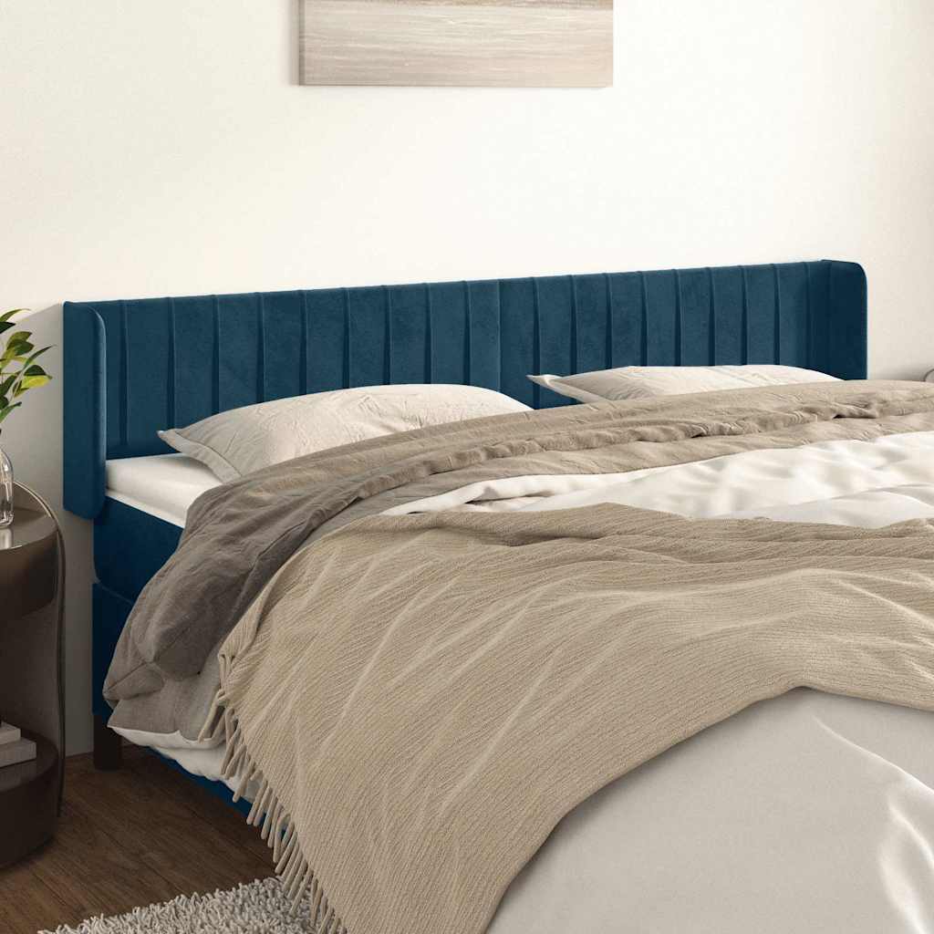 Kopfteil mit Ohren Dunkelblau 203x16x78/88 cm Samt