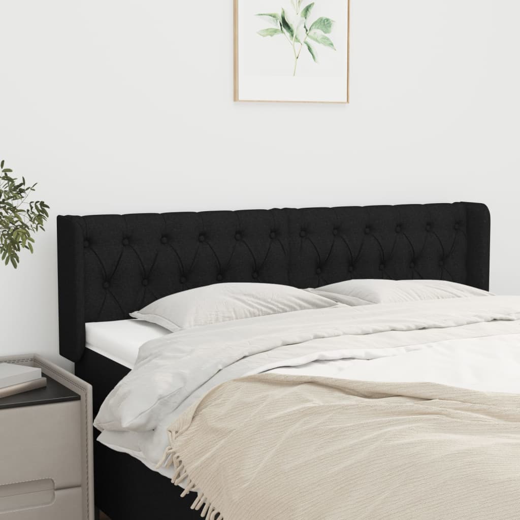 Kopfteil mit Ohren Schwarz 163x16x78/88 cm Stoff