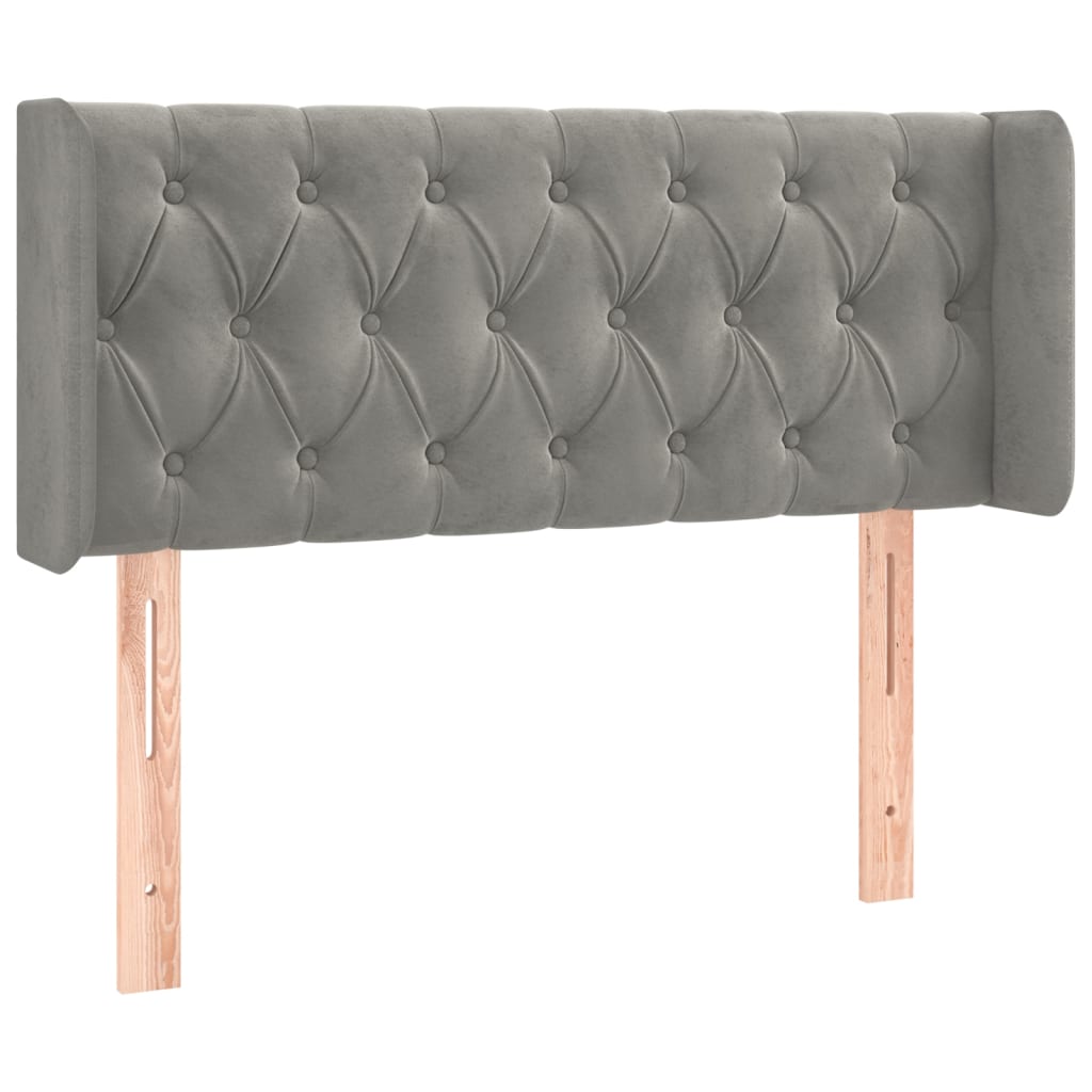 Kopfteil mit Ohren Hellgrau 93x16x78/88 cm Samt