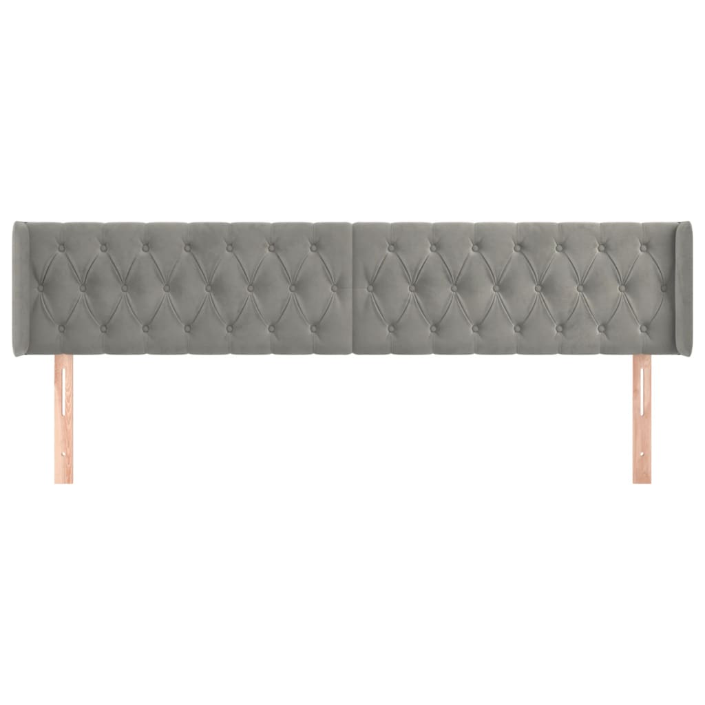 Kopfteil mit Ohren Hellgrau 183x16x78/88 cm Samt