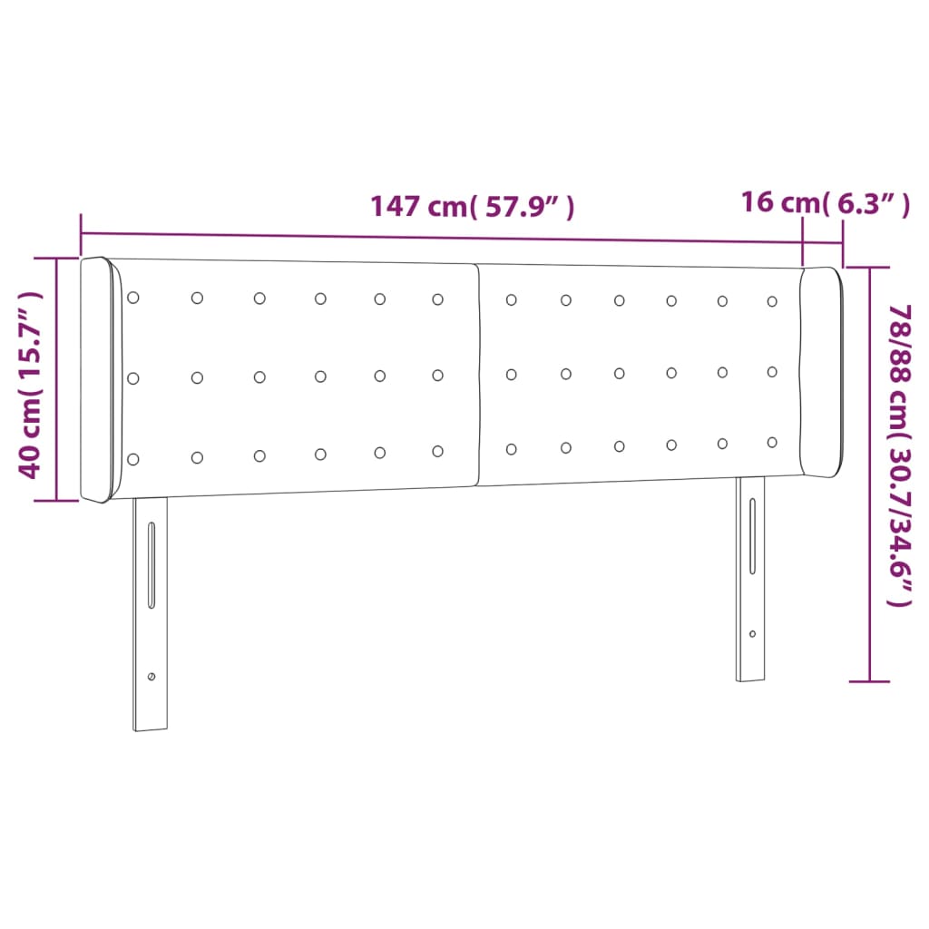 Kopfteil mit Ohren Schwarz 147x16x78/88 cm Stoff