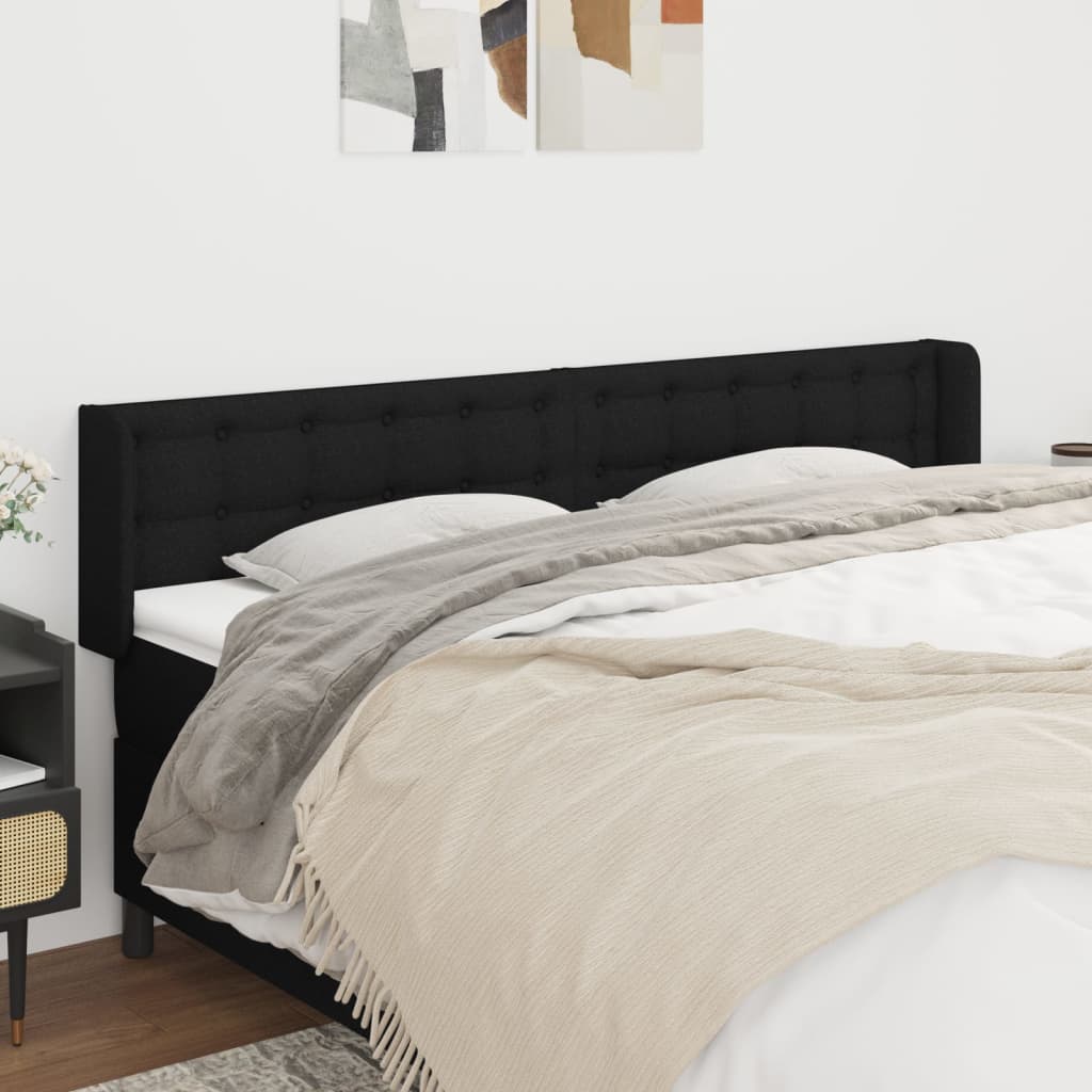 Kopfteil mit Ohren Schwarz 163x16x78/88 cm Stoff