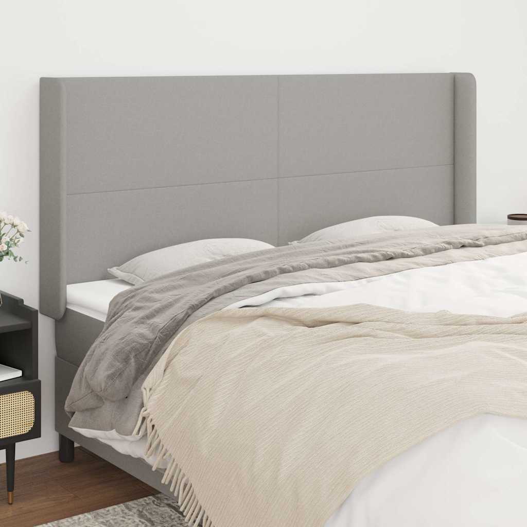 Kopfteil mit Ohren Hellgrau 203x16x118/128 cm Stoff