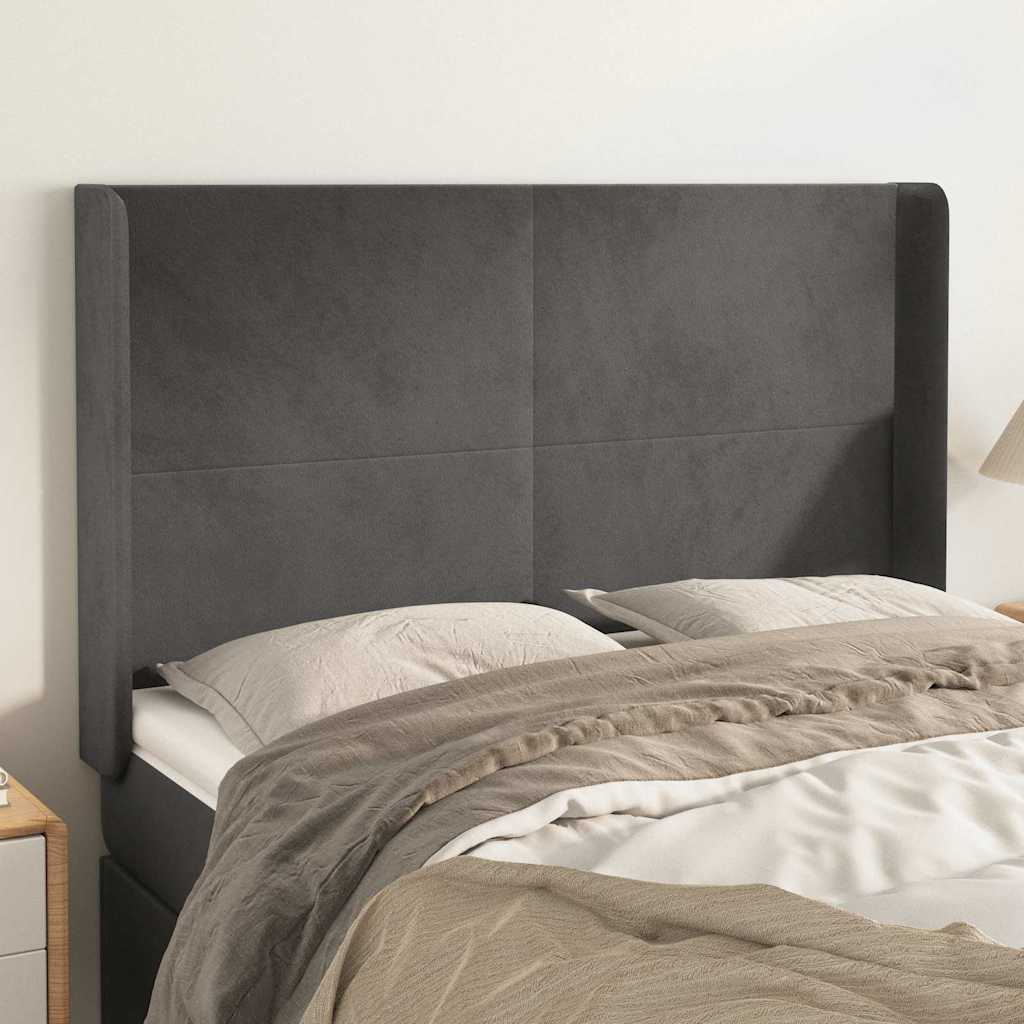 Kopfteil mit Ohren Dunkelgrau 147x16x118/128 cm Samt