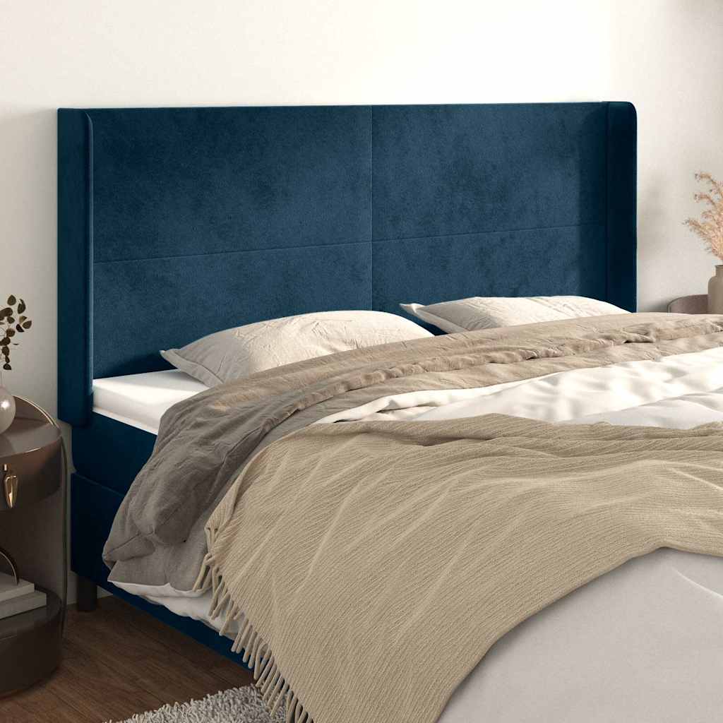 Kopfteil mit Ohren Dunkelblau 163x16x118/128 cm Samt
