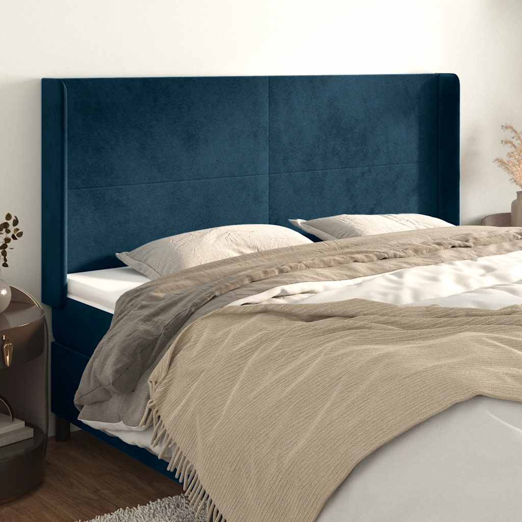 Kopfteil mit Ohren Dunkelblau 203x16x118/128 cm Samt