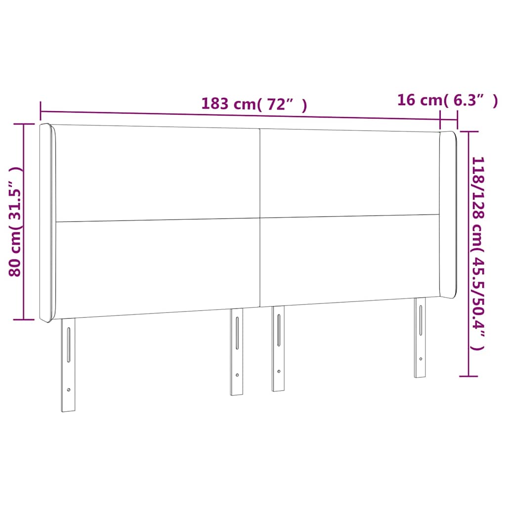 Kopfteil mit Ohren Grau 183x16x118/128 cm Kunstleder