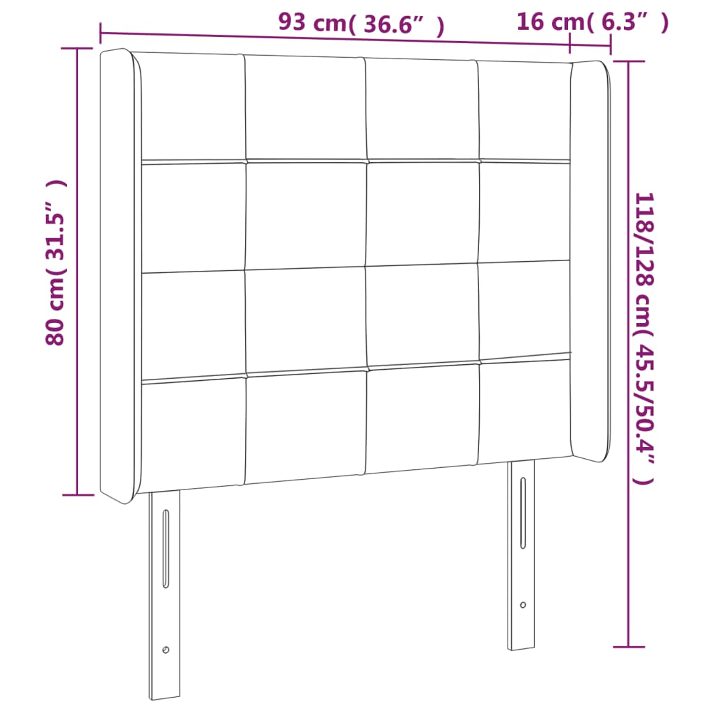 Kopfteil mit Ohren Schwarz 93x16x118/128 cm Samt