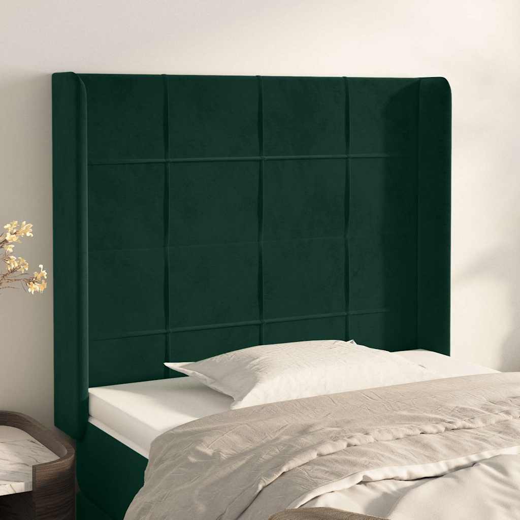 Kopfteil mit Ohren Dunkelgrün 103x16x118/128 cm Samt