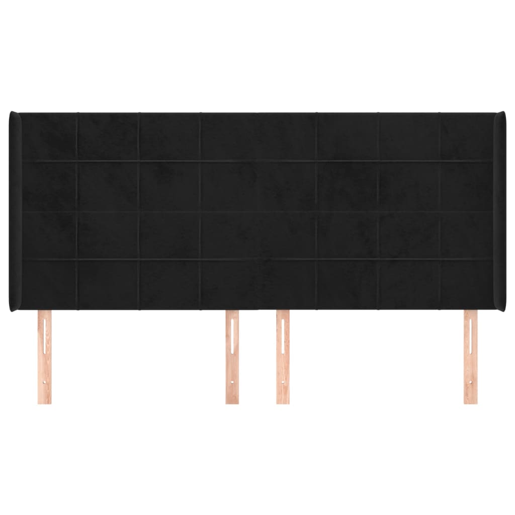 Kopfteil mit Ohren Schwarz 183x16x118/128 cm Samt